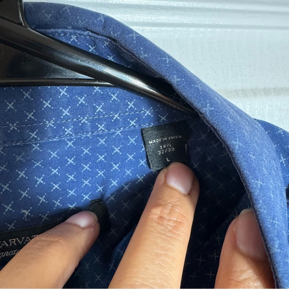 John Varvatos USA Button Down Shirt Navy Blue Printed Regular Fit Size LG - Picture 5 of 10